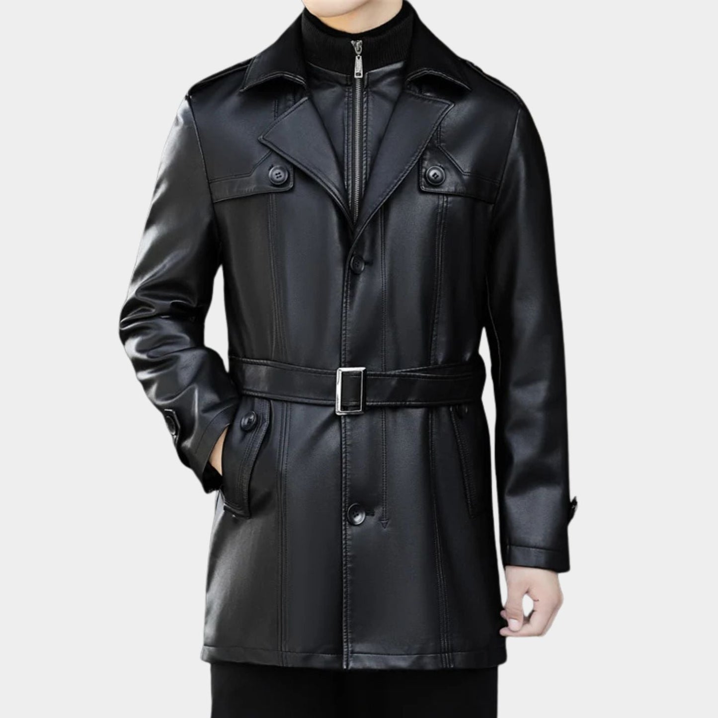Structured Trench Style Leather Coat | Zyphhra