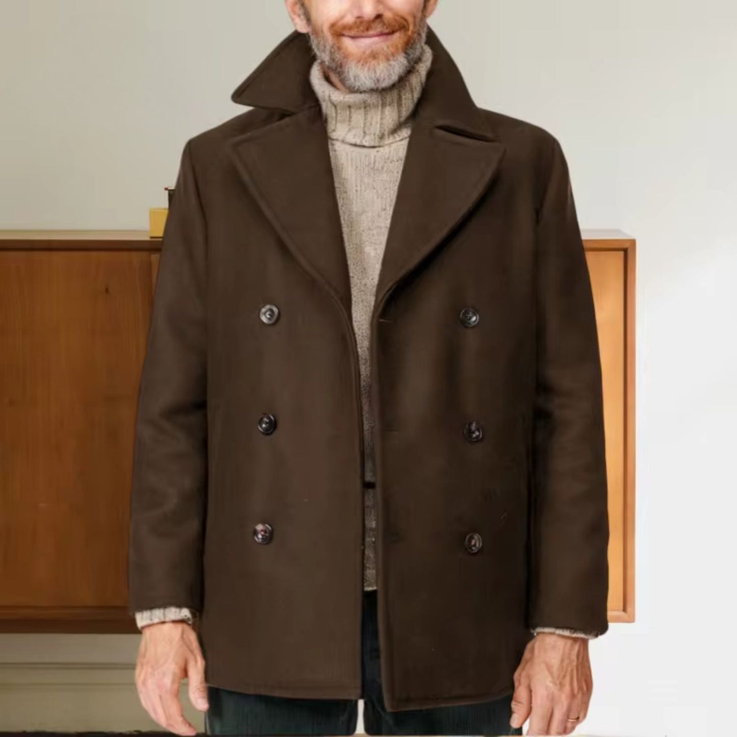 Notched Collar Wool Pea Coat | Zyphhra