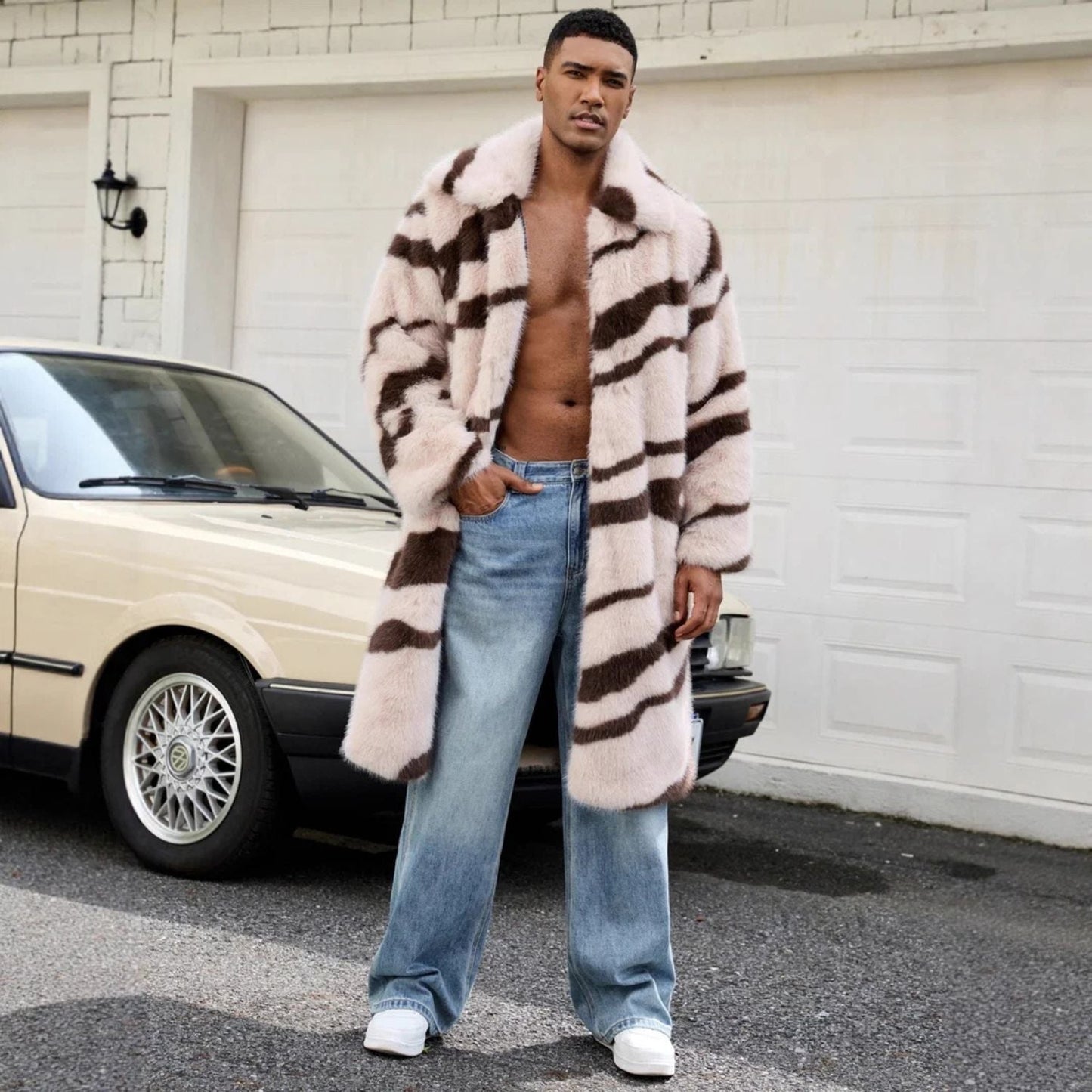 Wide Lapel Patterned Fur Coat | Zyphhra