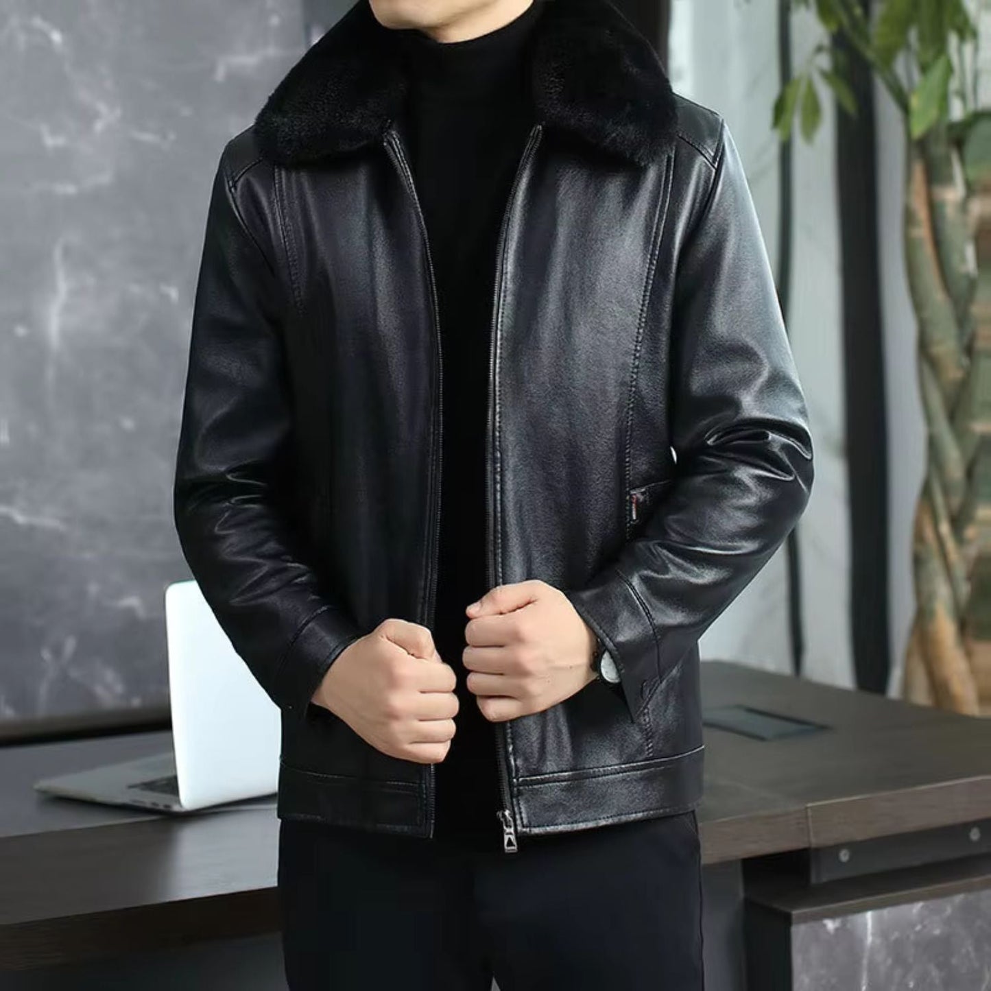 Fur Collar Leather Jacket | Zyphhra