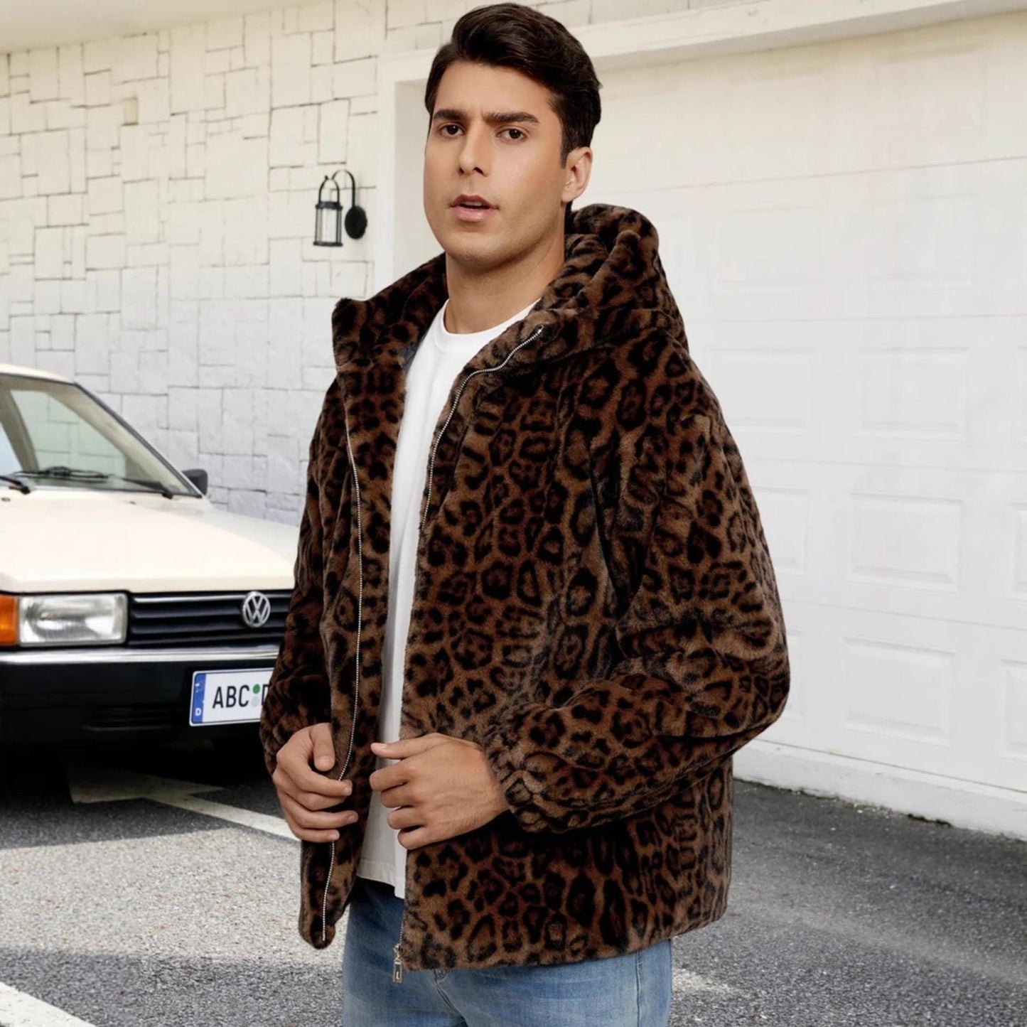 Hooded Patterned Fur Jacket | Zyphhra