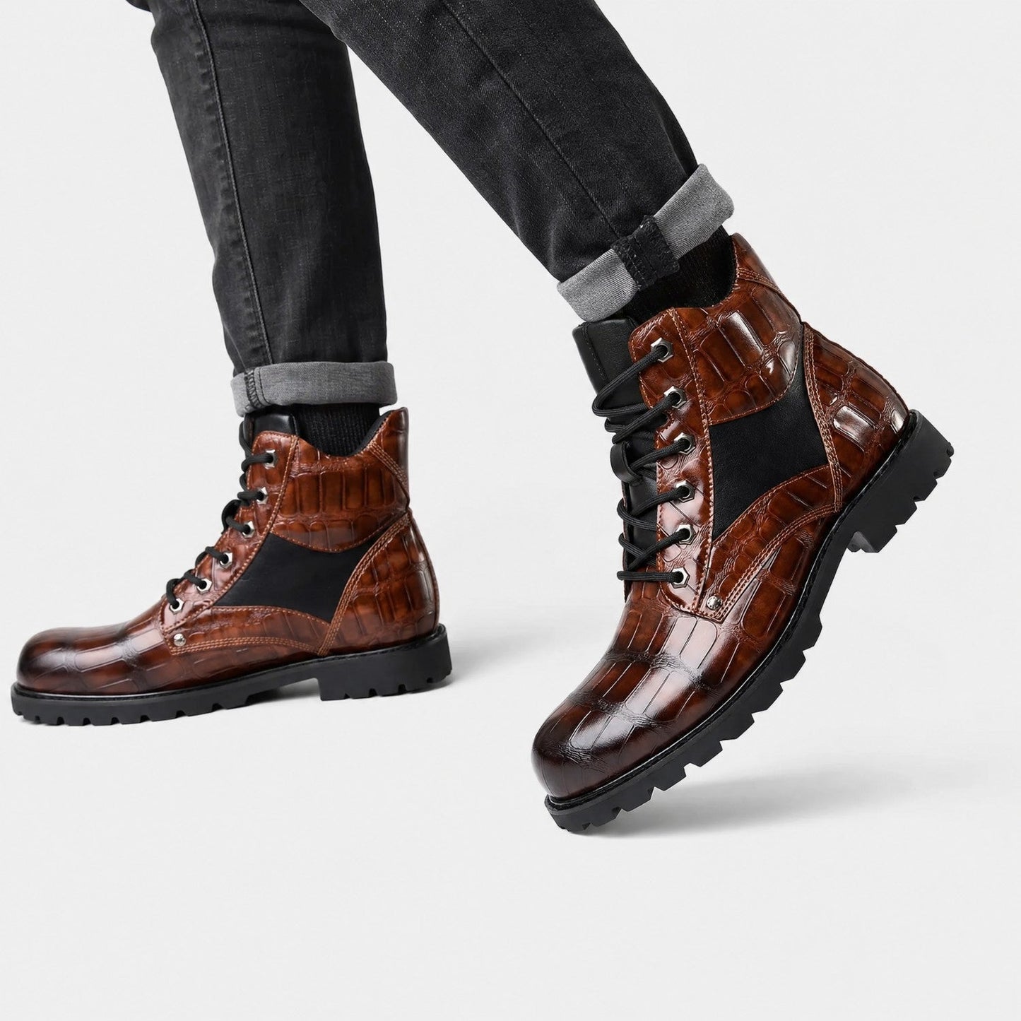 Embossed Combat Ankle Boots | Zyphhra