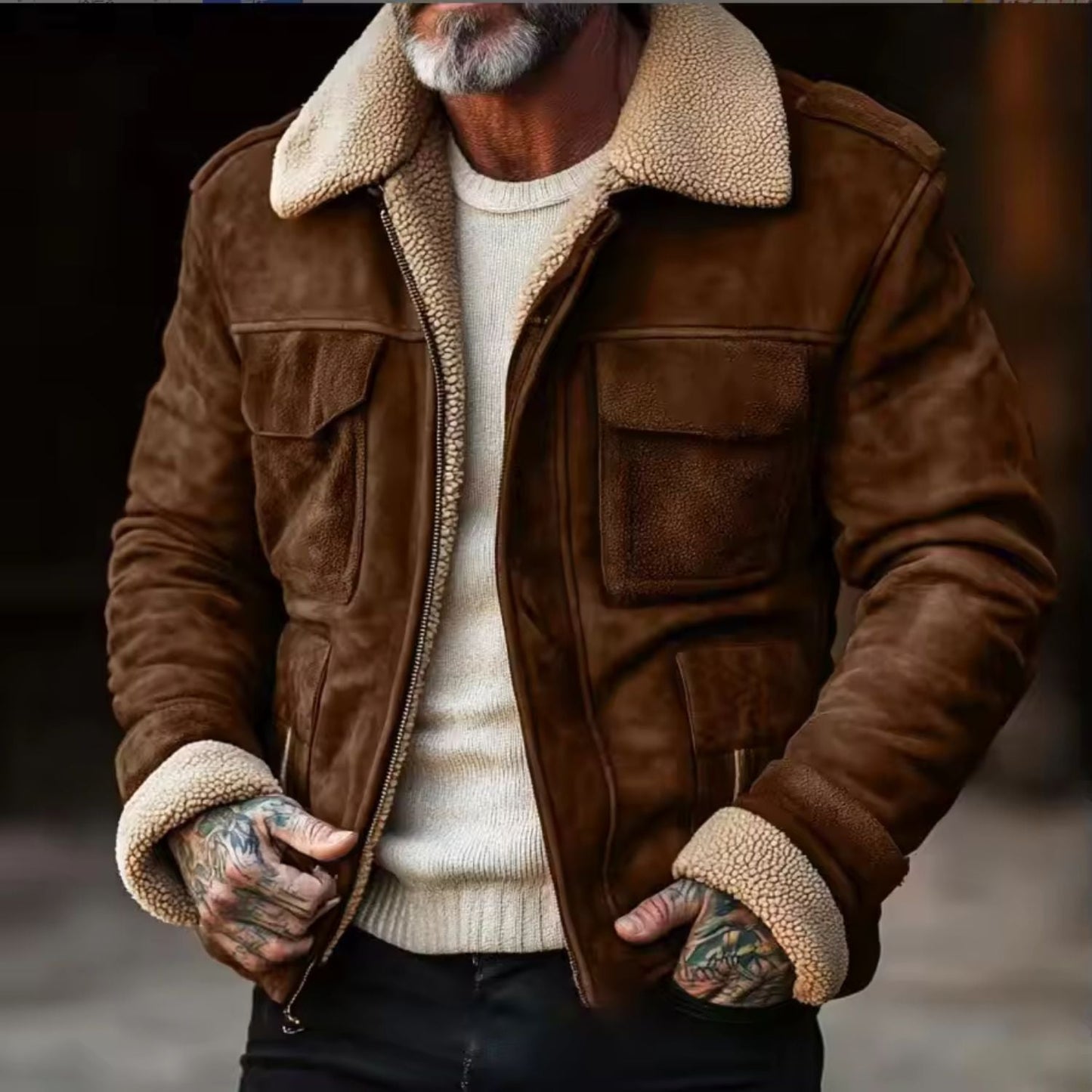 Faux Lambskin Lined Suede Aviator Jacket | Zyphhra