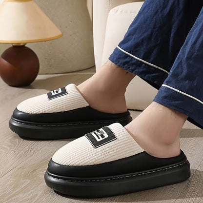 Corduroy Trim Plush Slippers | Zyphhra