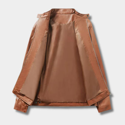 Heritage Stand Collar Leather Jacket | Zyphhra