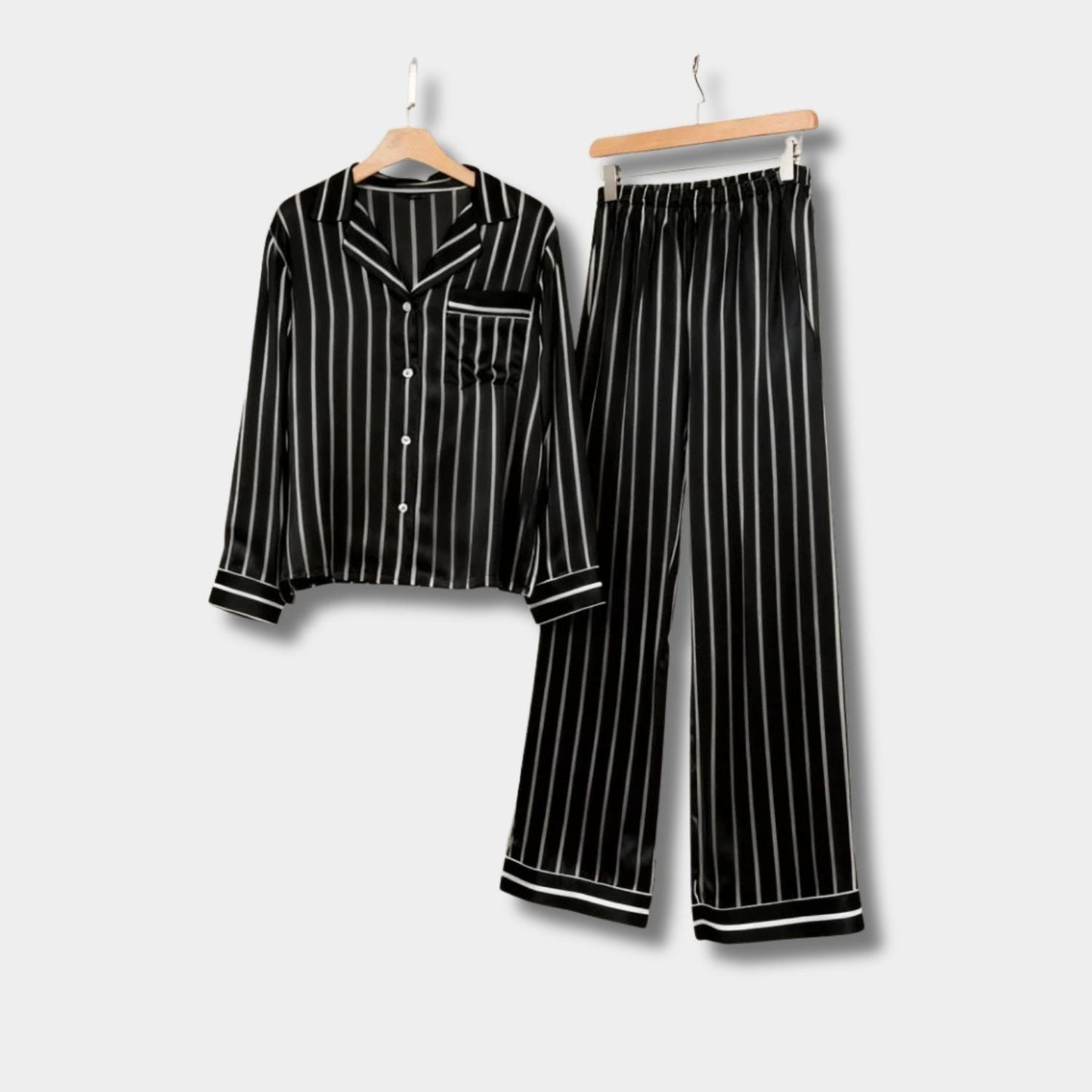 Striped Satin Button Pyjama Set | Zyphhra