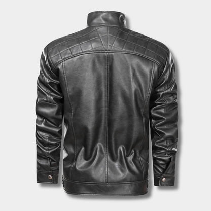 Quilted Stand-Collar Leather Jacket | Zyphhra
