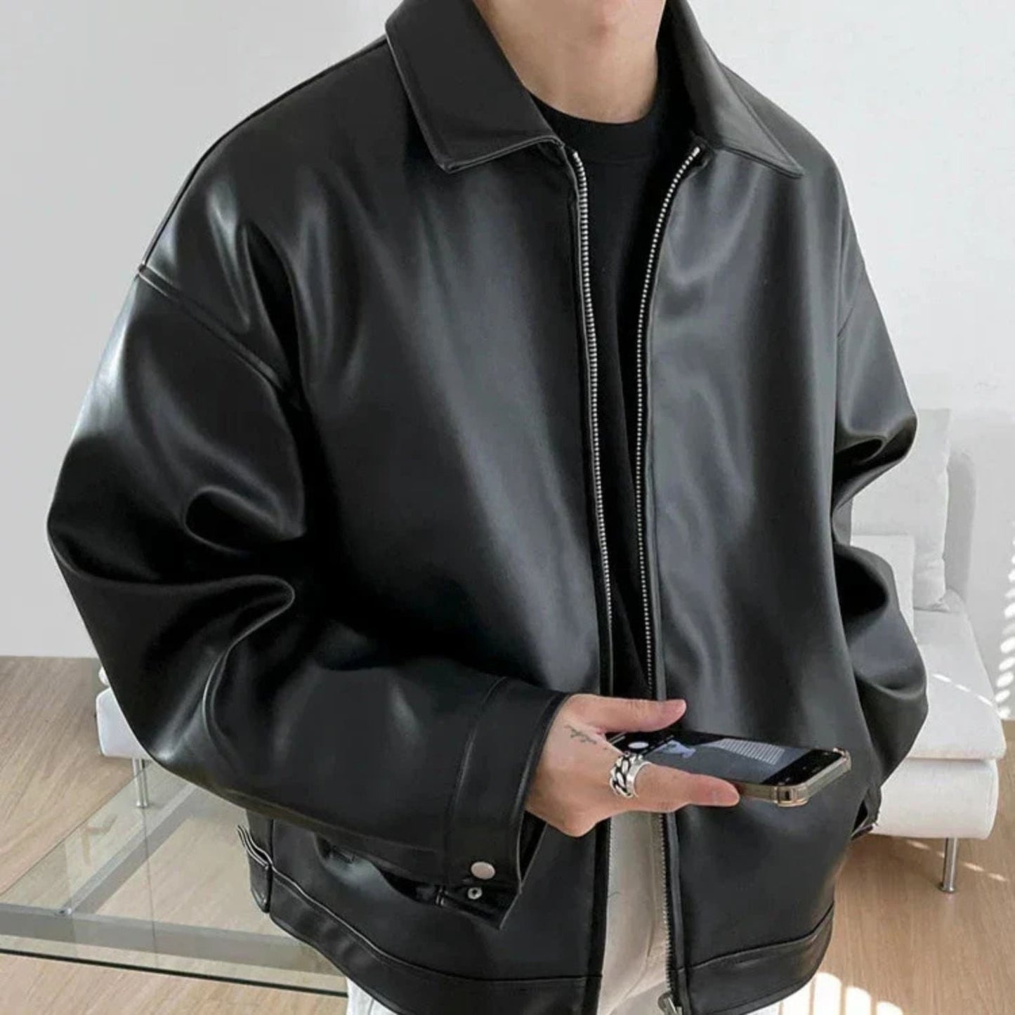 Oversized Retro Leather Jacket | Zyphhra