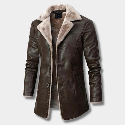Shearling Lapel Leather Coat | Zyphhra