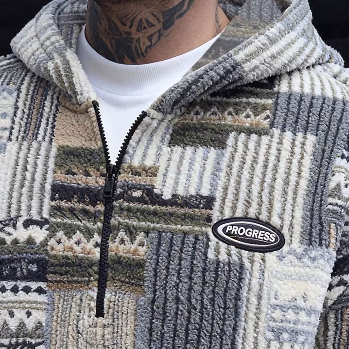 Patchwork Sherpa Half Zip Hoodie | Zyphhra