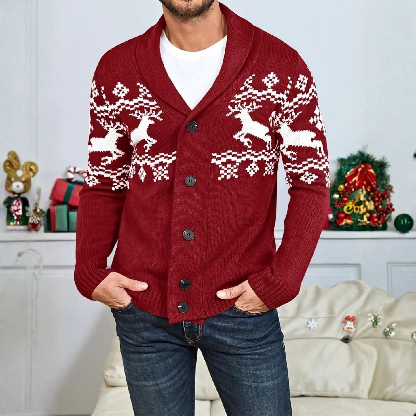 Nordic Reindeer Shawl Cardigan | Zyphhra