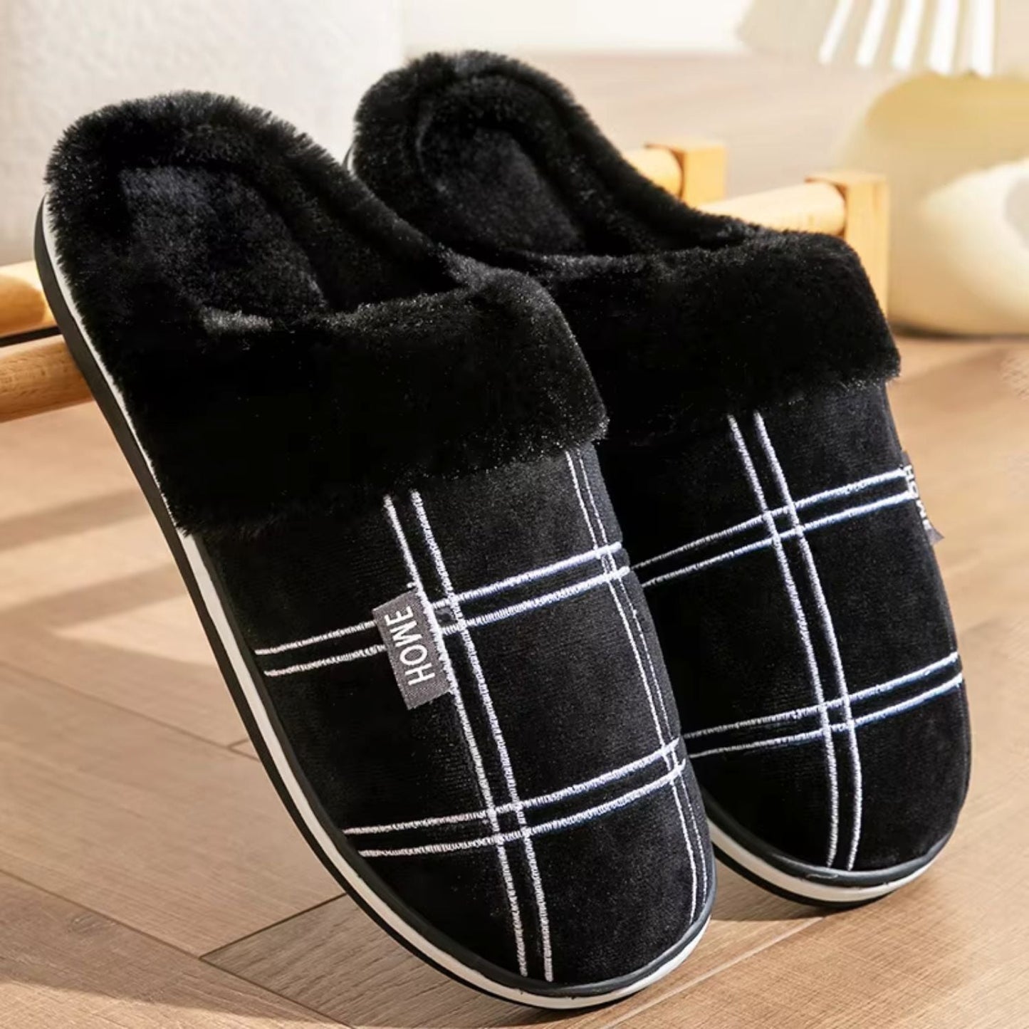 Padded Checked Fleece Slippers | Zyphhra