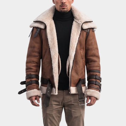 Faux Fur Lined Faux Leather Aviator Jacket | Zyphhra