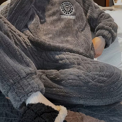 Fluffy Striped Crew Neck Pyjama Set | Zyphhra