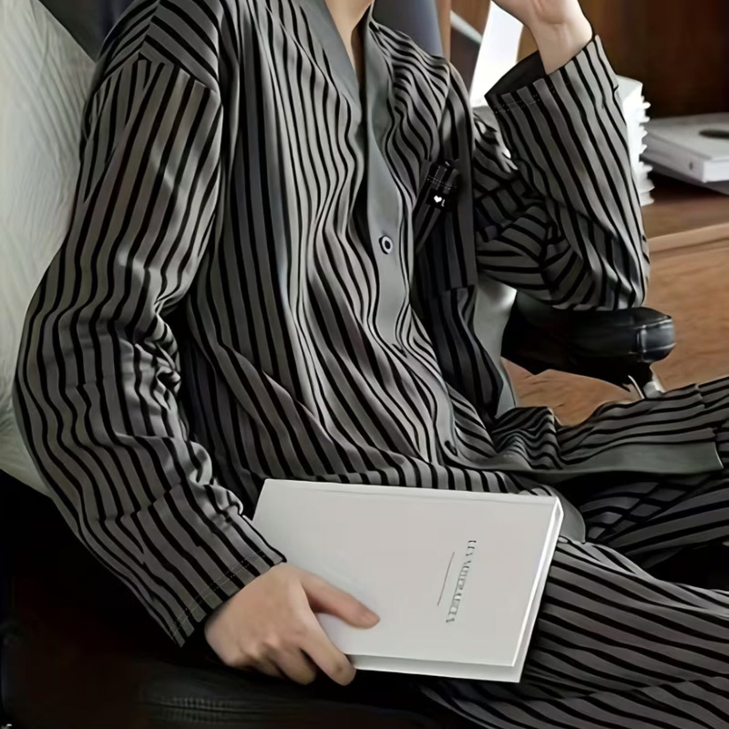 Striped V-Neck Lounge Pyjama Set | Zyphhra