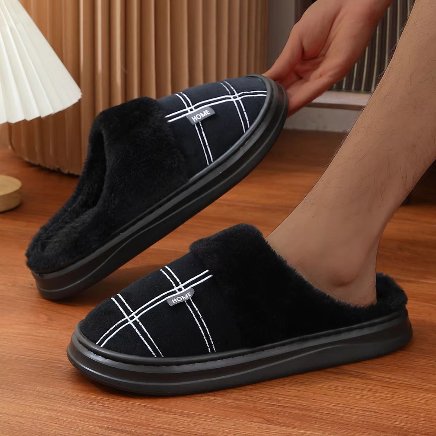 Padded Checked Fleece Slippers | Zyphhra