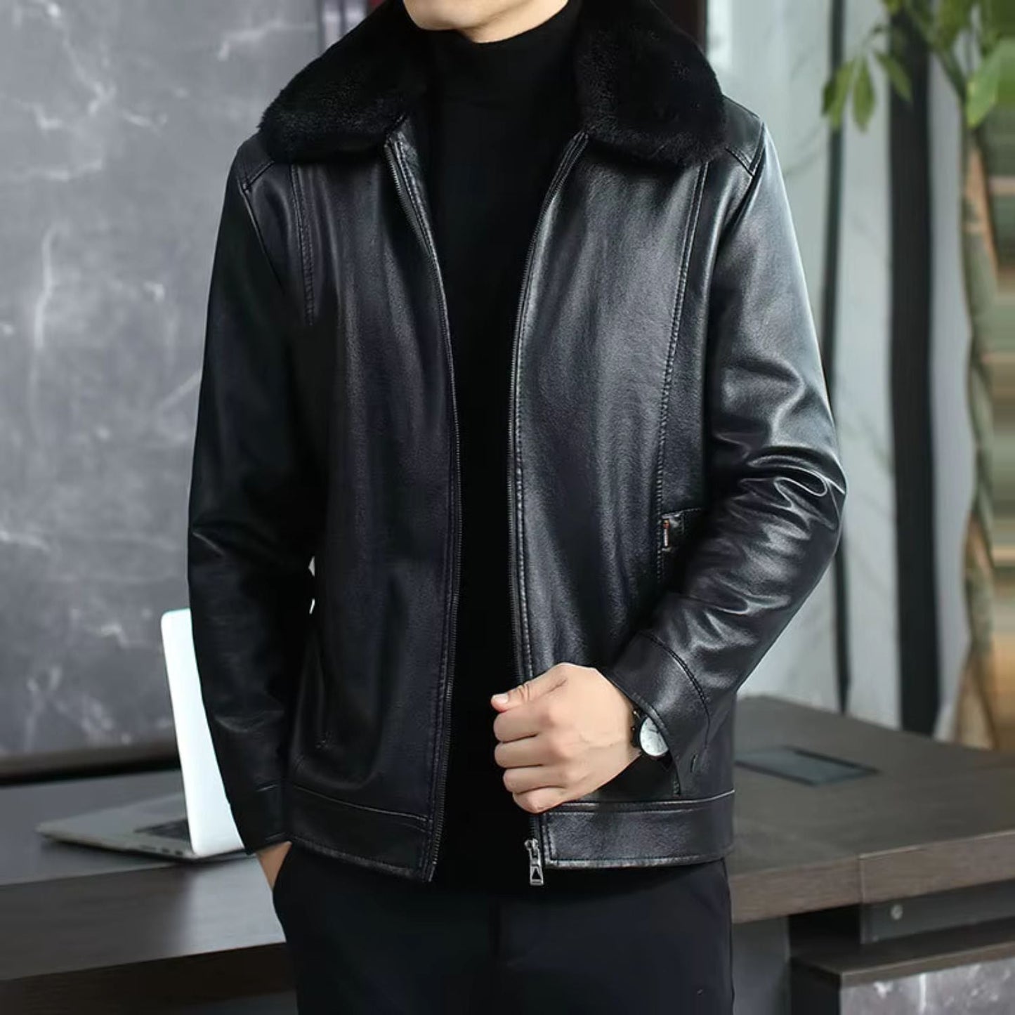Fur Collar Leather Jacket | Zyphhra