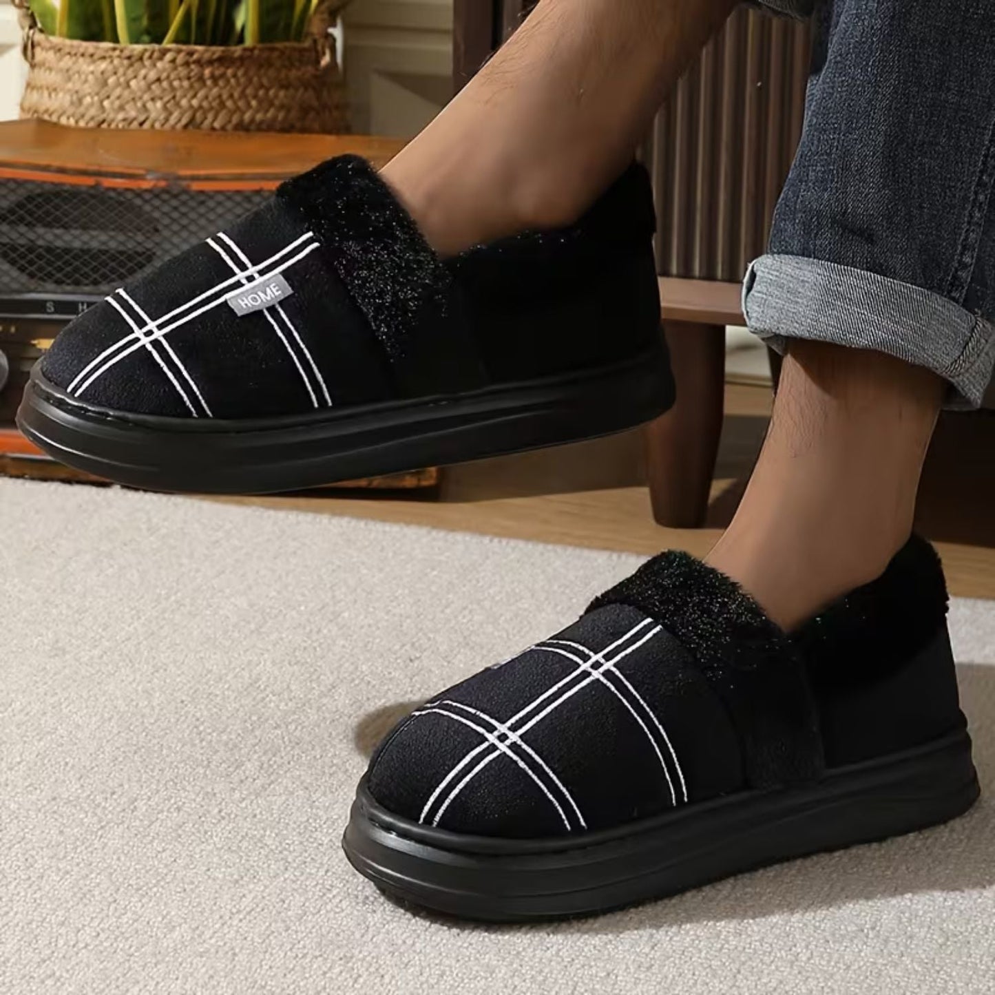 Plaid Fleece Slip-On Slippers | Zyphhra