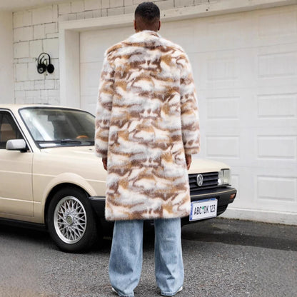 Oversized Patterned Collar Fur Coat | Zyphhra