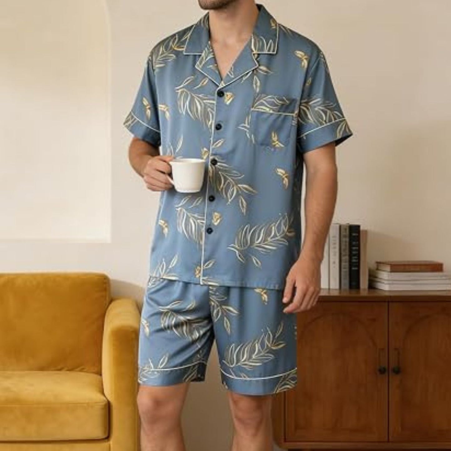 Floral Leaf Button Pyjama Set | Zyphhra