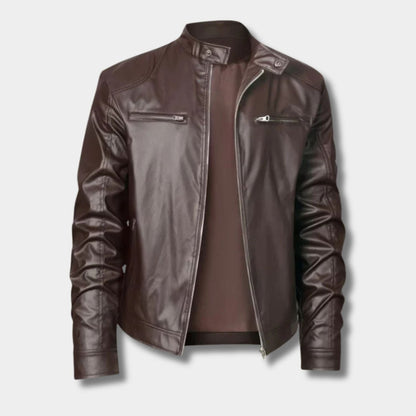 Heritage Stand Collar Leather Jacket | Zyphhra