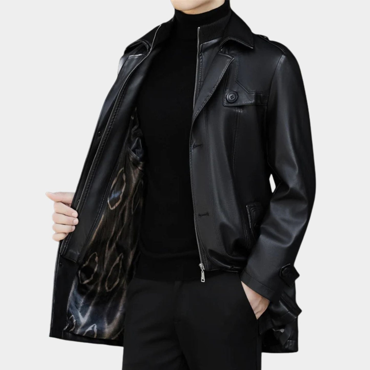 Structured Trench Style Leather Coat | Zyphhra