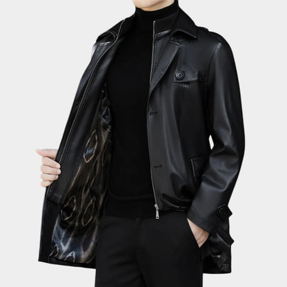 Structured Trench Style Leather Coat | Zyphhra