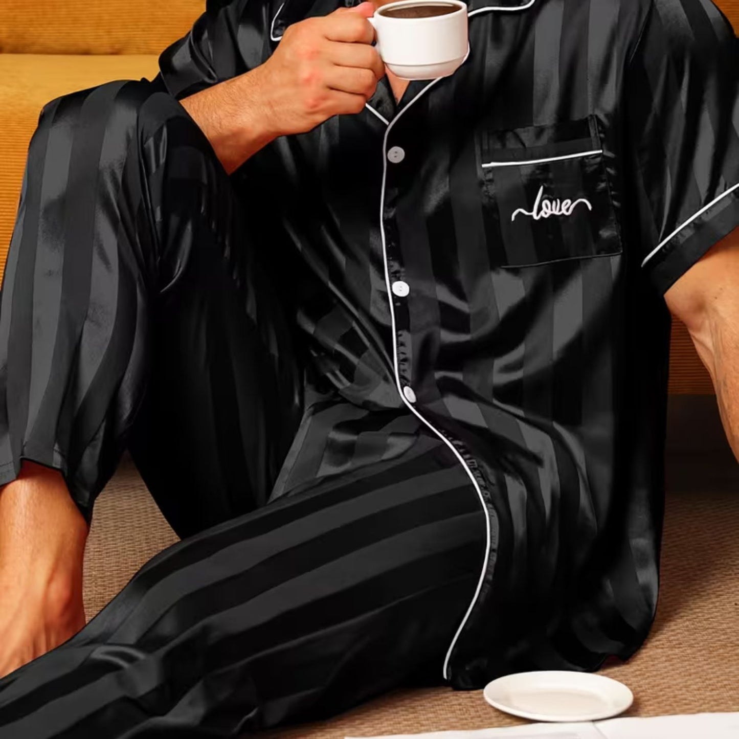 Jacquard Stripe Lapel Pyjama Set | Zyphhra