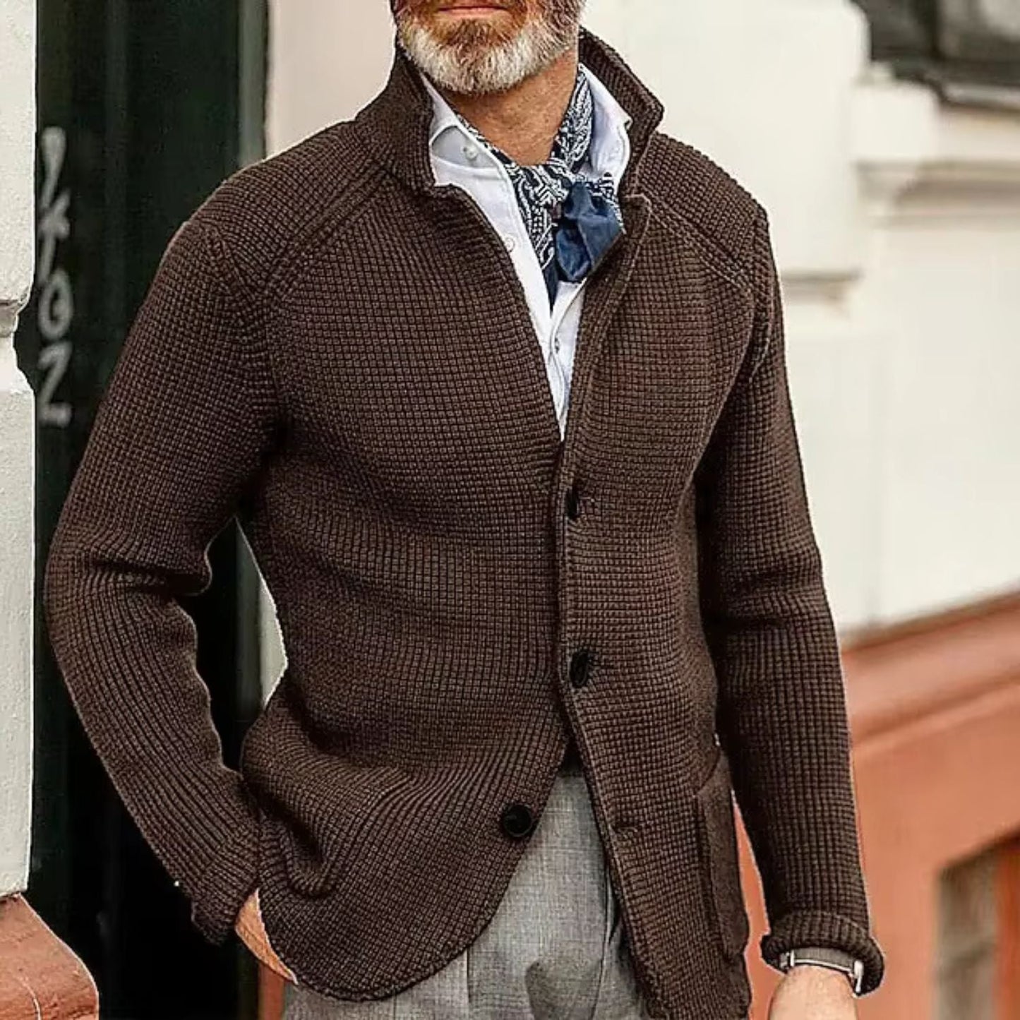 Textured Stand Collar Cardigan | Zyphhra