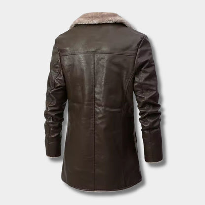 Shearling Lapel Leather Coat | Zyphhra