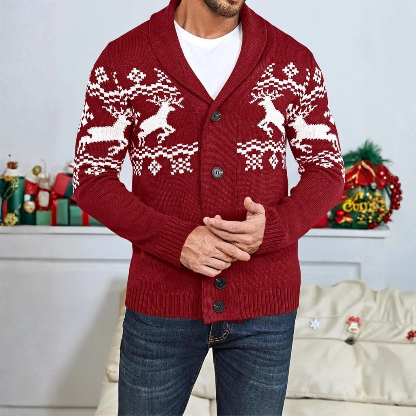 Nordic Reindeer Shawl Cardigan | Zyphhra