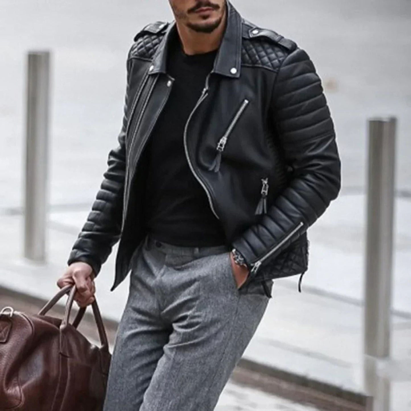Quilted Biker Leather Jacket | Zyphhra