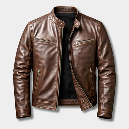Snap Collar Leather Jacket | Zyphhra
