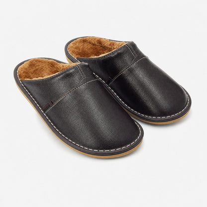 Fur Lined Leather Slippers | Zyphhra