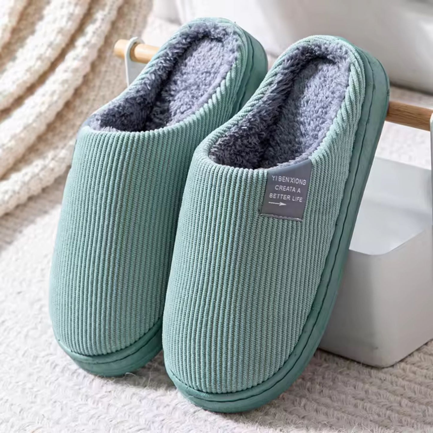 Ribbed Plush House Slippers | Zyphhra