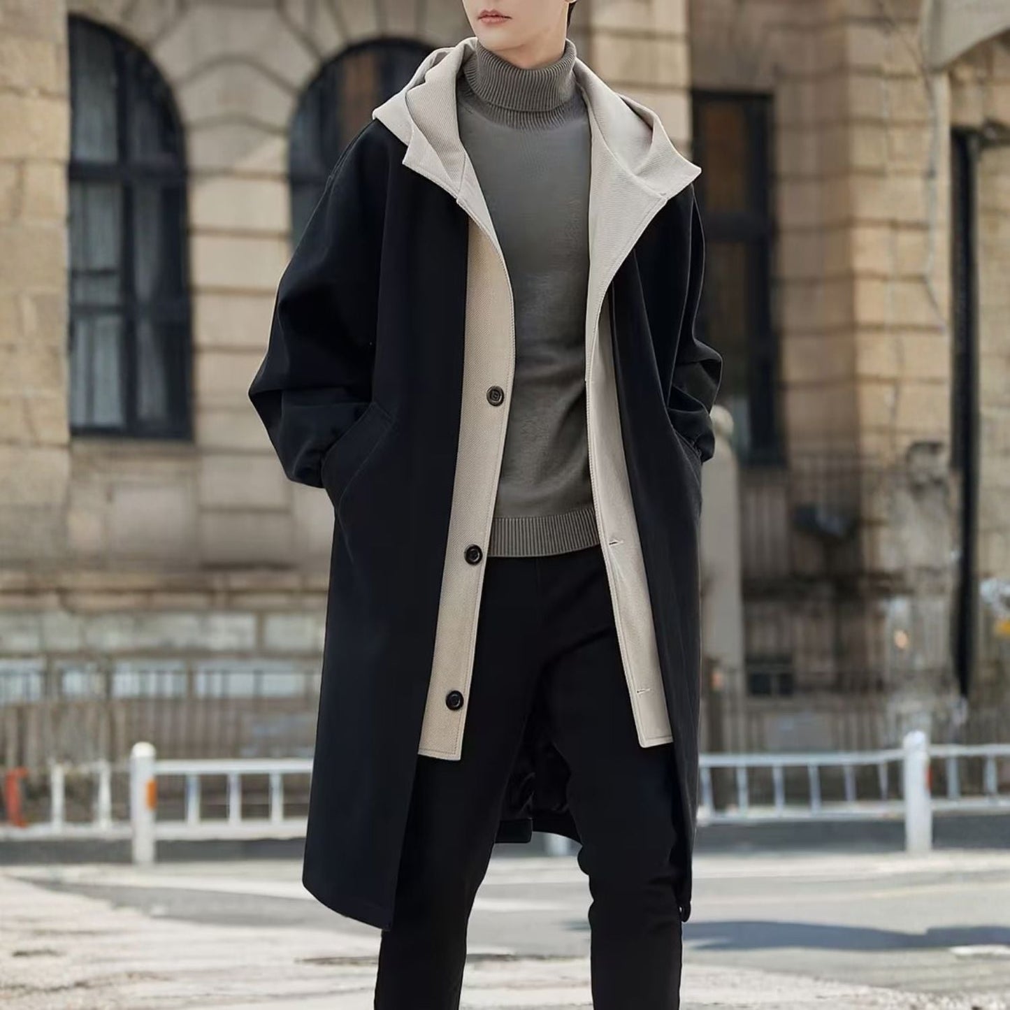 Colour Block Hooded Over Coat | Zyphhra