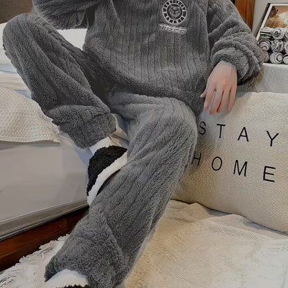 Fluffy Striped Crew Neck Pyjama Set | Zyphhra