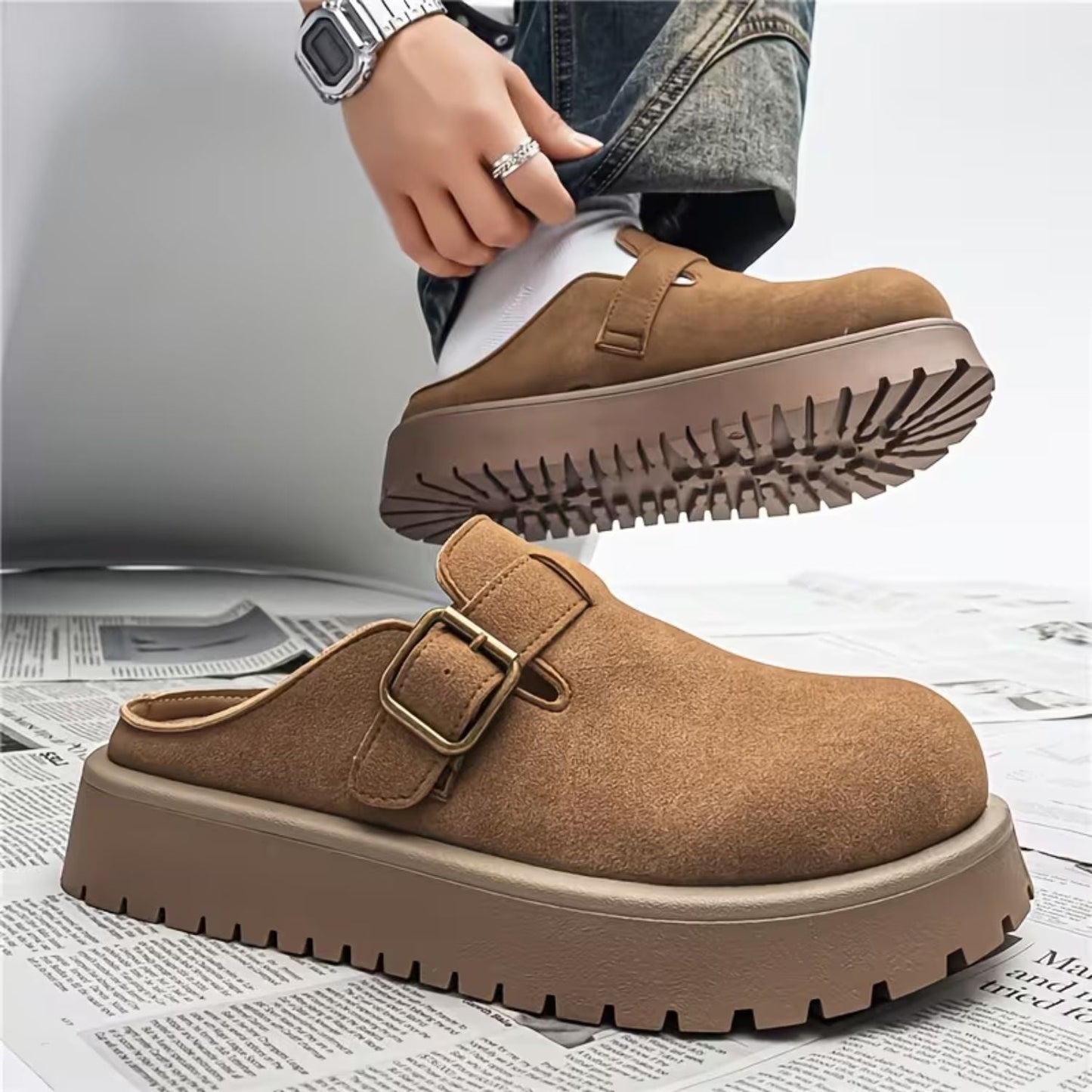 Adjustable Buckle Leather Clogs | Zyphhra
