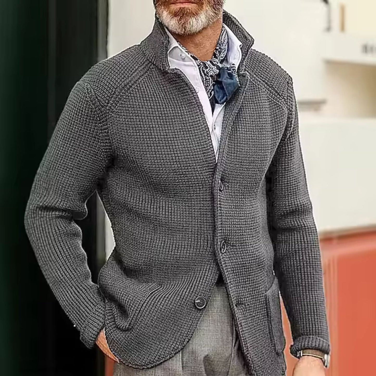 Textured Stand Collar Cardigan | Zyphhra