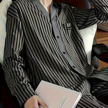 Striped V-Neck Lounge Pyjama Set | Zyphhra