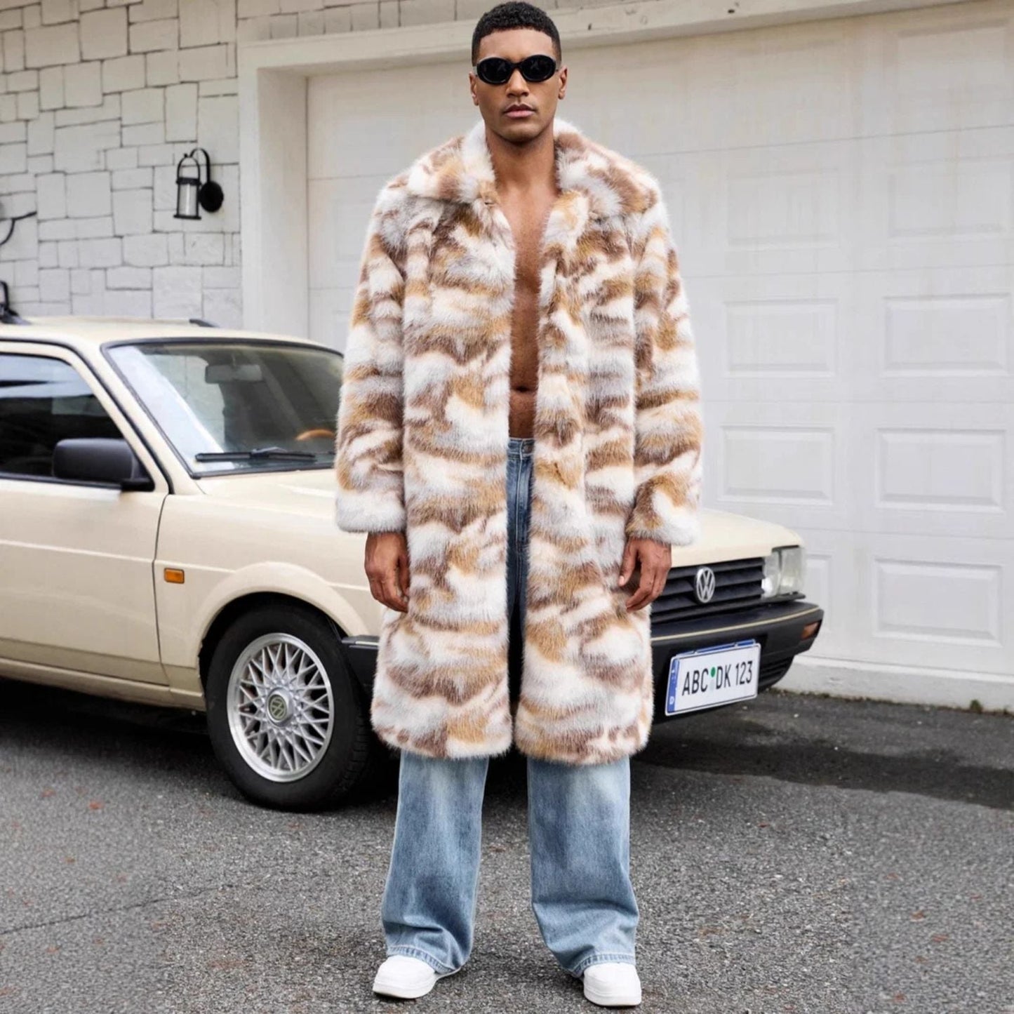 Oversized Patterned Collar Fur Coat | Zyphhra