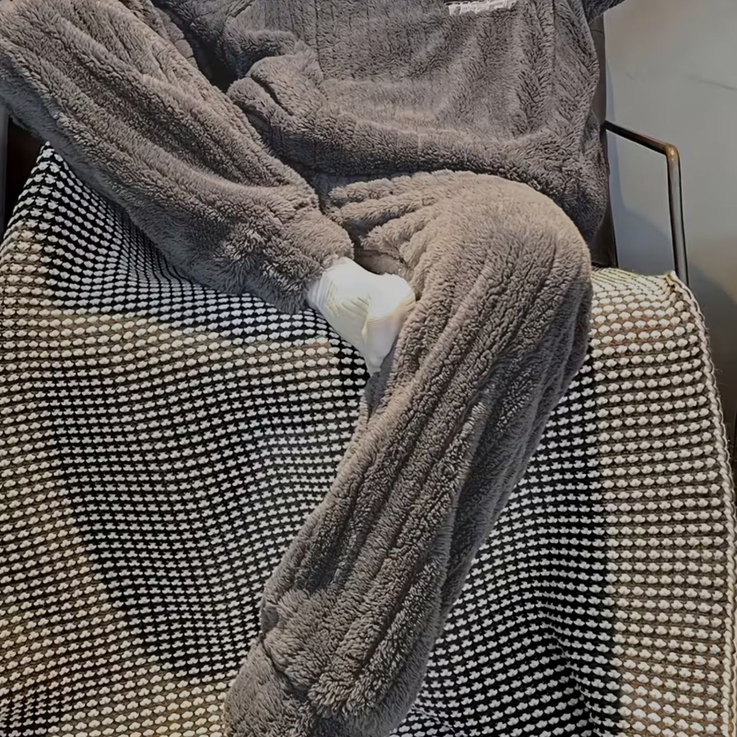 Fluffy Striped Crew Neck Pyjama Set | Zyphhra