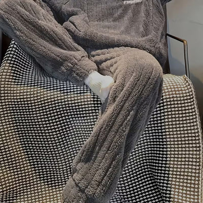 Fluffy Striped Crew Neck Pyjama Set | Zyphhra
