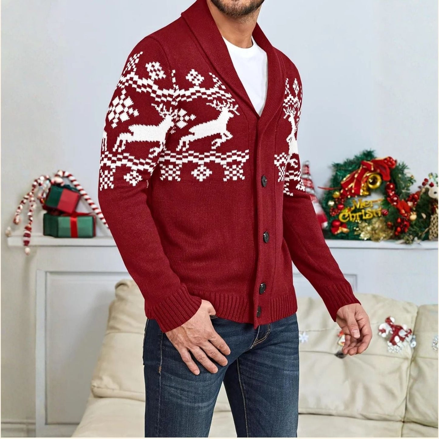 Nordic Reindeer Shawl Cardigan | Zyphhra