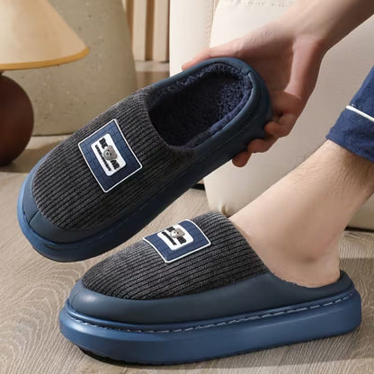 Corduroy Trim Plush Slippers | Zyphhra