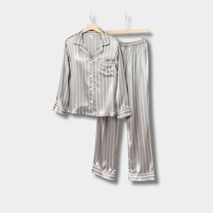 Striped Satin Button Pyjama Set | Zyphhra