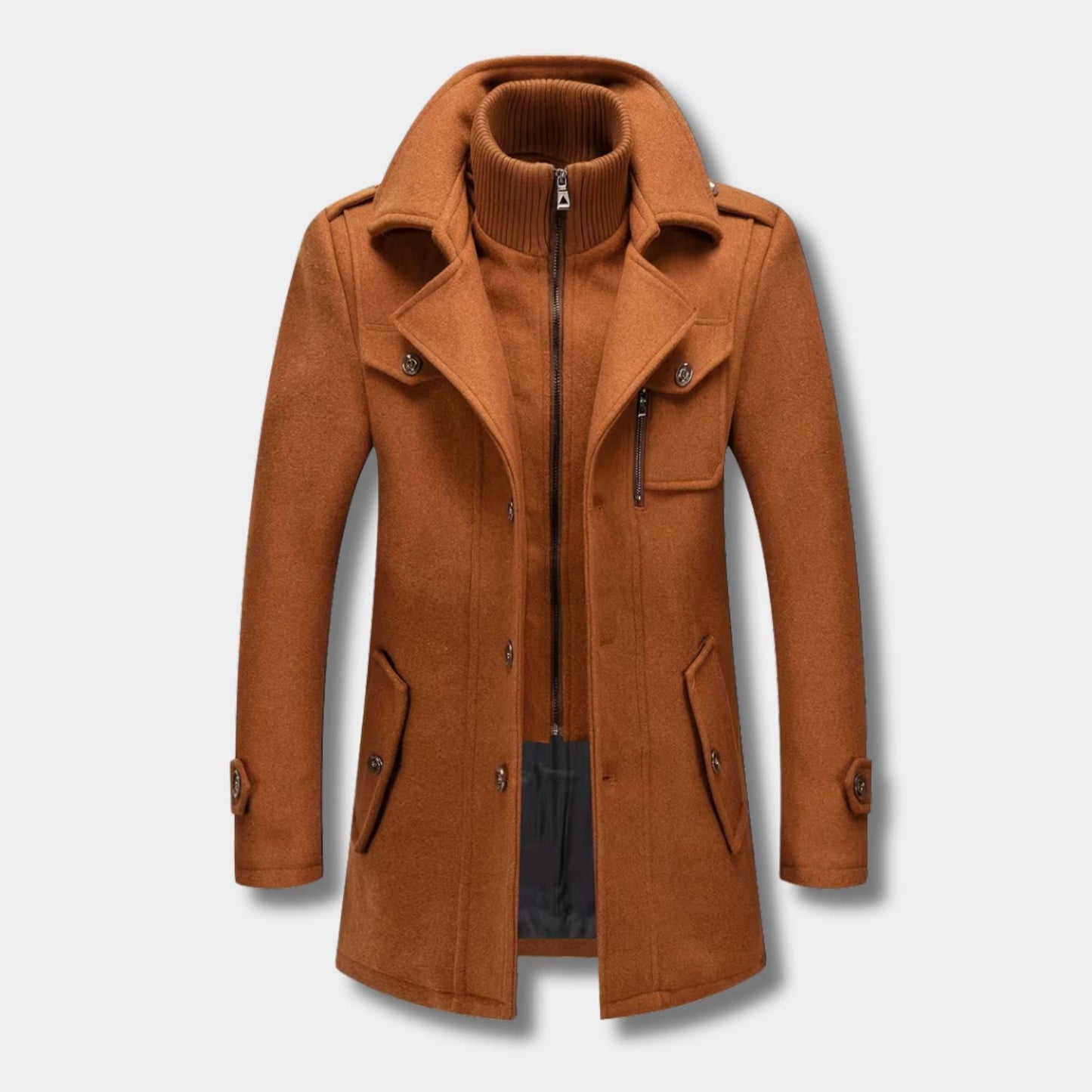 High Neck Fleece Pea Coat | Zyphhra