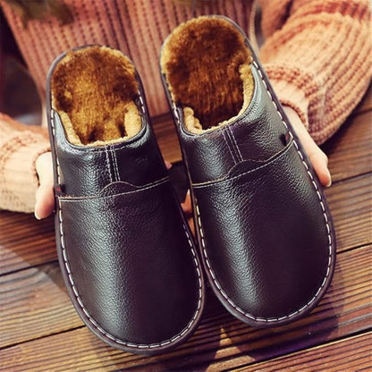 Fur Lined Leather Slippers | Zyphhra