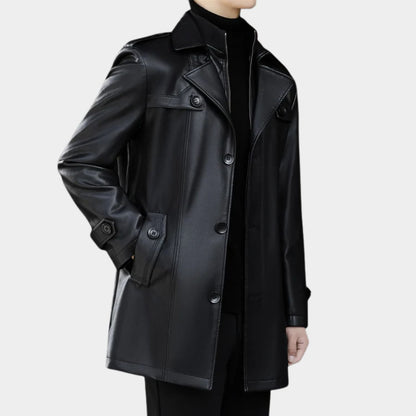 Structured Trench Style Leather Coat | Zyphhra