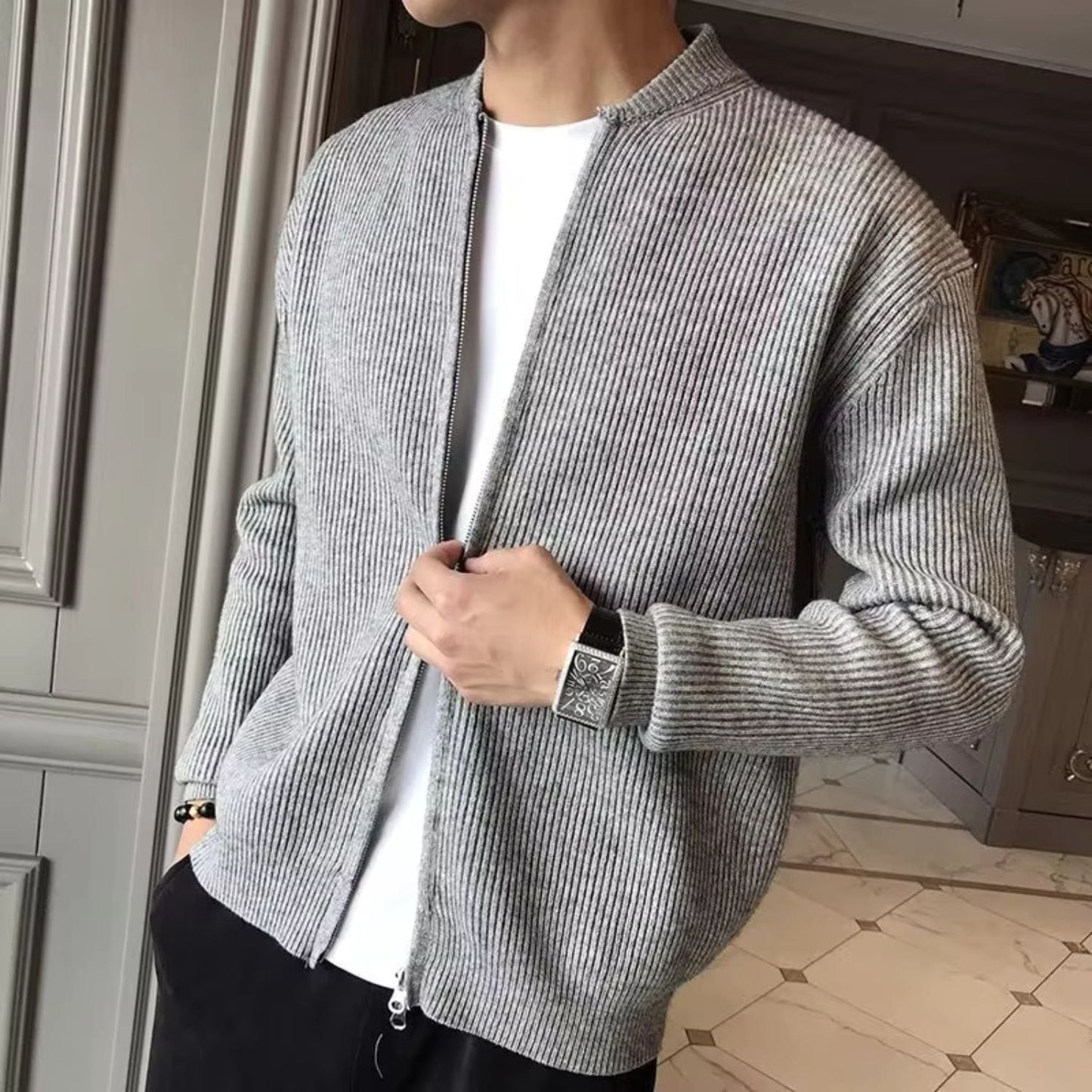 Ribbed Zip Knit Cardigan | Zyphhra